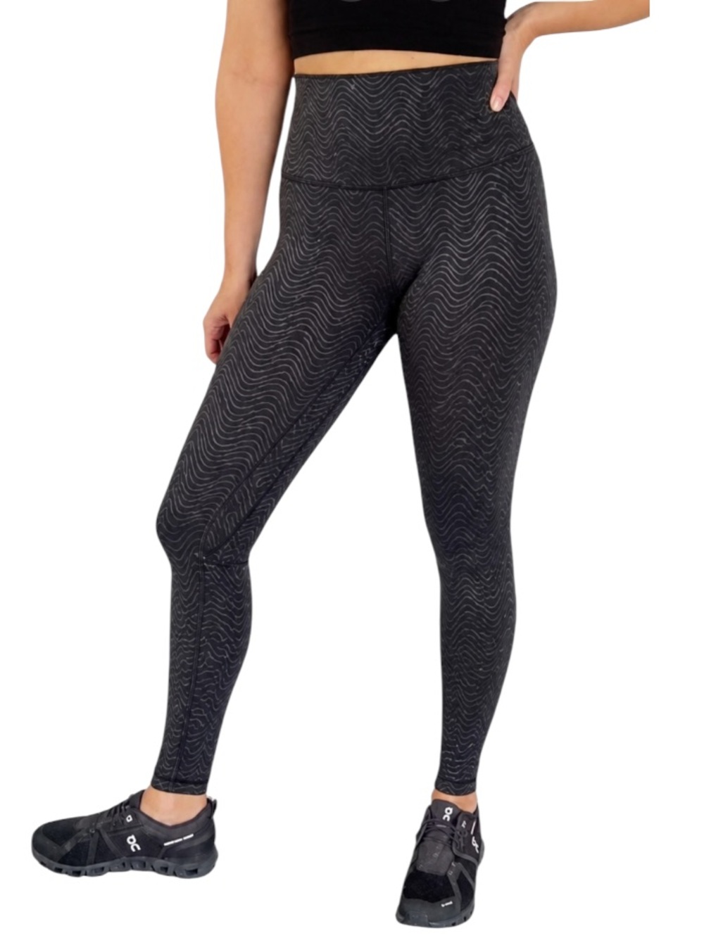 Lululemon black high rise wave pattern full length athletic leggings size 6